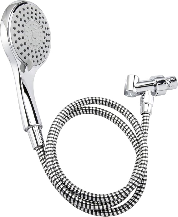 Keeney Stylewise 5 Function Handheld Shower Kit, 5.14" Round Face, Spray & Massage Settings, 1.8 GPM Low Flow, 60" Hose & Diverter Bracket, DIY Install, EZ Clean Nozzles, Chrome Finish K747CP