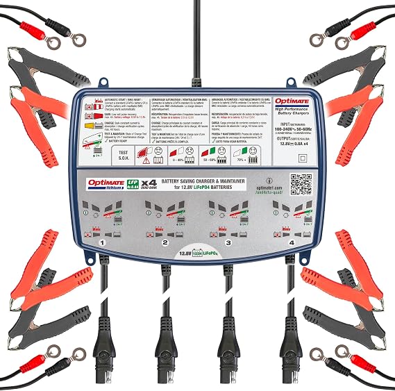 OptiMate Lithium 4s 0.8A Quad Bank, TM485, 8-Step 4x12.8V 0.8A Lithium Expert Battery Saving Charger & Maintainer