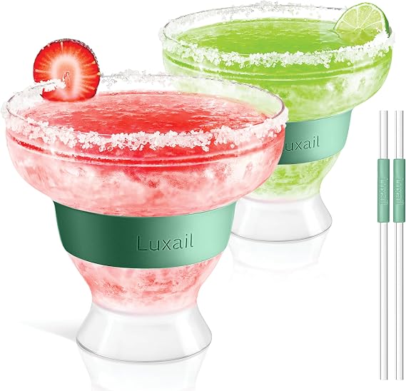 luxail Margarita Glasses, Plastic Margarita glasses Set of 2, Double Wall Insulated, Stemless Freeze Cooling Cups With Gel, Chiller Set of 2 Sage Green, 12 Oz Capacity, Margarita gifts