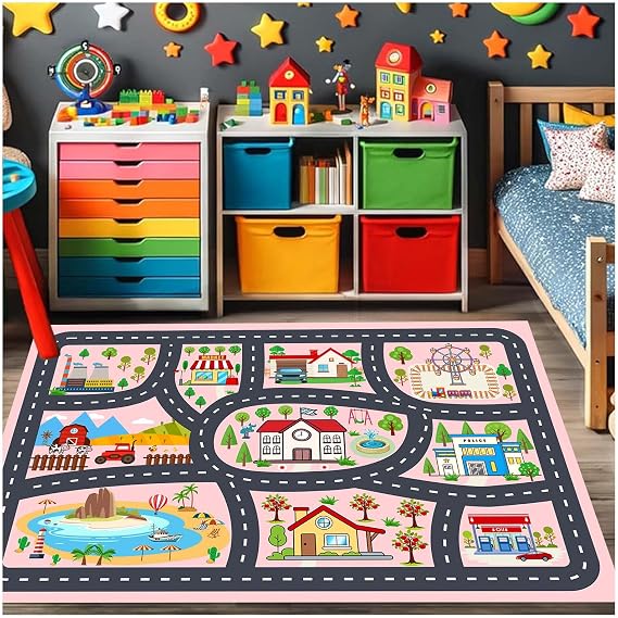 Kids Rug 47''x71'' Car Rugs Playmat for Kids Toy Cars for Playroom Classroom Kid Room, Educational Rugs with Non-Slip Road Traffic Floor Rug Mats, Ideal Gift for Children Boy Girl.