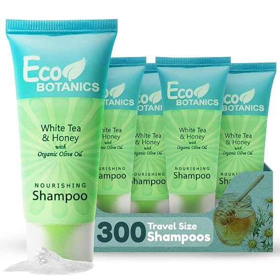 Eco Botanics Hotel Shampoo, Travel Size Toiletries, 300 Count, 0.85 oz | Paraben Free, Guest Amenities, Hospitality Supplies, Hotels, hotel room essentials, guest bathroom supplies, resorts, motels