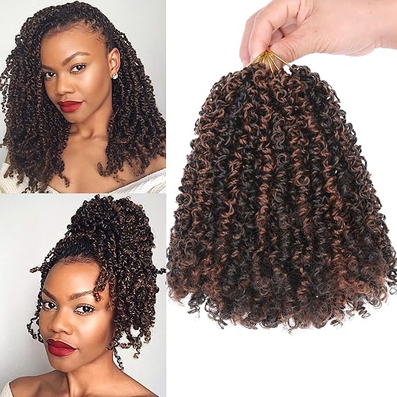 Unionbeauty 8 Inch Pre Twisted Yanky Twist Crochet Braids 8 Packs Ombre Brown Spring Twist Crochet Hair Pre Looped Curly Synthetic Crochet Braids Hair Extensions 1BH30#