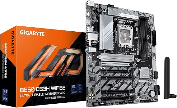 GIGABYTE B860 DS3H WIFI6E Intel Core Ultra (Series 2) LGA 1851 Motherboard, ATX, DDR5, 3X M.2, PCIe 5.0, USB-C, WIFI6E, 2.5GbE LAN, EZ-Latch