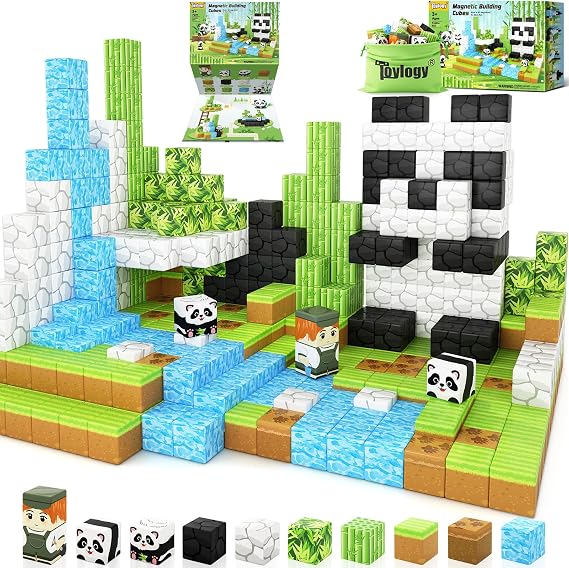 Magnetic Blocks-Build Mine Magnet World Panda Edition STEM Toys for Kids 3+