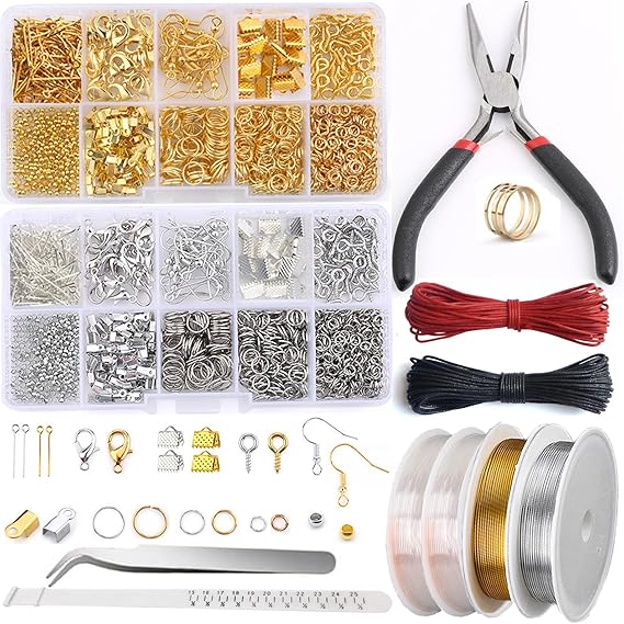 Jewelry Making Supplies Kit, Repair Tools with Accessories | Jewelry Making Kit for Adults and Beginners, Wire, Pliers, Earring Charms, Findings for Jewelry Repair and Beading