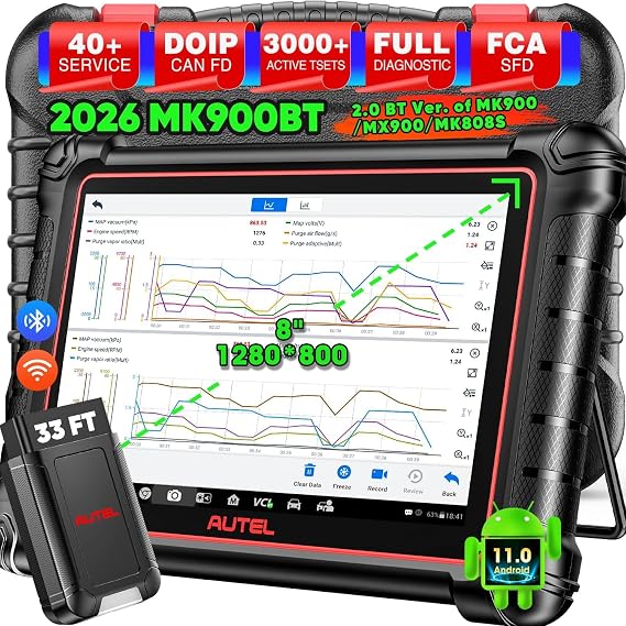 Autel MaxiCOM MK900BT Diagnostic Tool Car 2026 MK900-BT Upgrade from MK900 MK808S MK808BT MX808S Bidirectional Scanner such as MP900 MX900 3000+ Active Test 40+ Services CANFD DOIP All Sys OS11