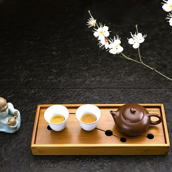 Wooden Tea Tray, Chinese Kung Fu Tea Tray with Water Storage Drainage and Seven Stars, for Home, Office, Bar, 11.8 x 4.8 Inches