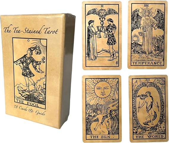 The Tea-Stained Tarot & Guide | Classic Tarot Cards | Linen Finish | 78 Cards | Full Size | 4.75 by 2.75