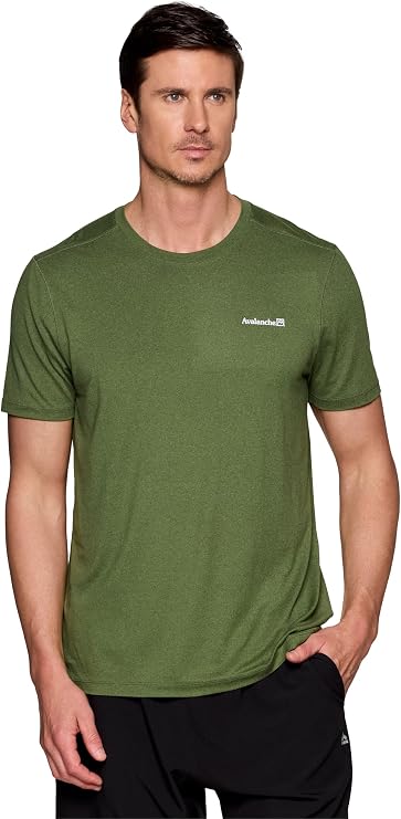 Avalanche Logo T-Shirt for Men, Stretch Jersey Short Sleeve Crewneck Tee for Hiking, Workouts, Running, Casual Wear