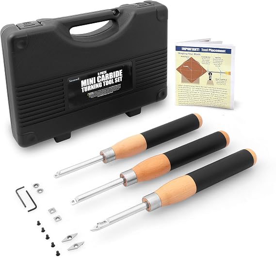 3PC Carbide Mini Turning Tool Set Foam Lined Case Perfect For Turning Pens