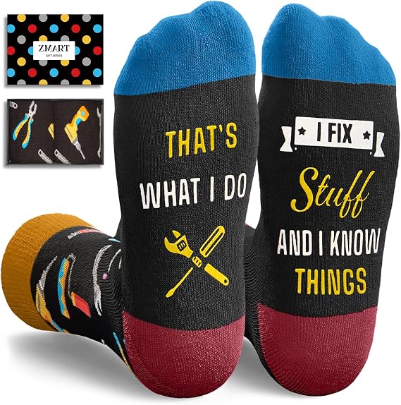 Zmart Funny Gifts for Men Women - Chainsaw Mechanic Middle Finger Socks, Handyman Gifts