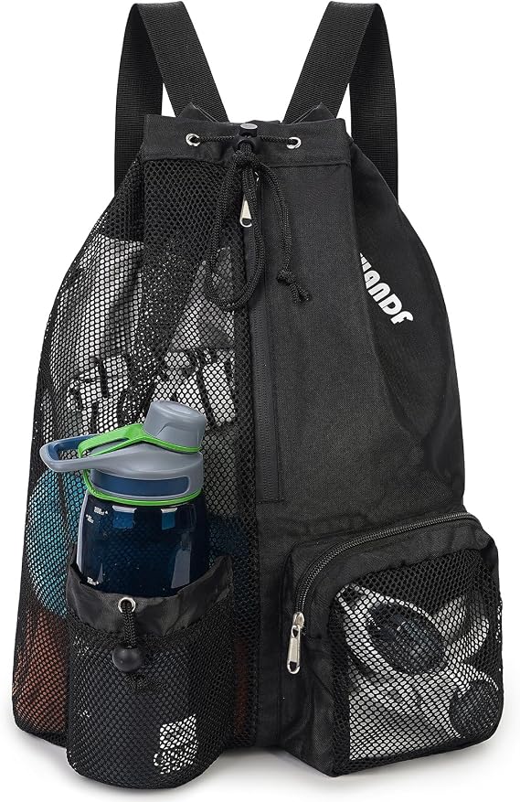 WANDF Swim Bag Mesh Drawstring Backpack with Wet Pocket for Swimming, Gym, and Workout Gear