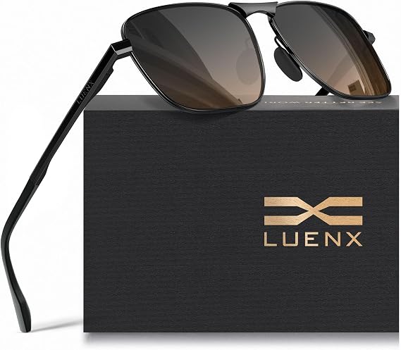 Luenx Mens Aviator Polarized Sunglasses: Rectangular UV400 Driving