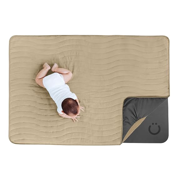 Ubbi Baby Tummy Time Floor Mat, Machine Washable, Taupe | Thick Padded Foam Play Mat for Infants & Toddlers, 40.5 x 56.5 Infant Activity Mat, Detachable Cotton Muslin Cover, Foldable