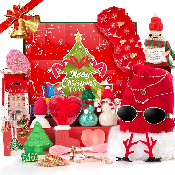 Beauty Advent Calendar Gifts for Women, Relaxing Spa Gift Baskets, Holiday Self Care Gifts for women Mom Girlfriend Sister Daughter Friends Teens Adults Wife Relaxation Gift IdeasEarrings Hat Necklace