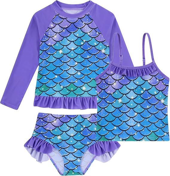 BFUSTYLE Girls Swimsuit 3 Pieces Rash Guard Kids Bathing Suit 3-8 Years