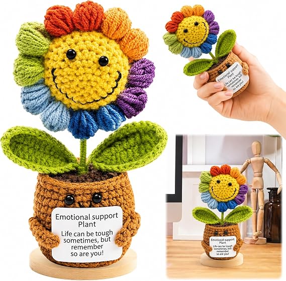 Pocket Hug Positive Sunflower Gifts for Women Crochet Flowers