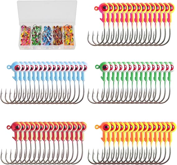 Crappie Jig Heads Kit, 75 Pieces Fishing Jig Head Hooks for Fishing Crappie Bass Trout Walleye 1/8oz 1/16oz 1/32oz
