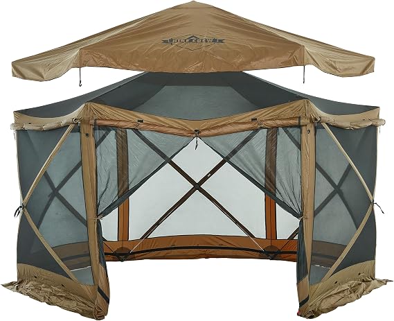 Hike Crew 13 x 13 Screened Roof Pop-Up Gazebo Screen Tent | 6-Sided Outdoor Canopy Shelter w/Roof Cover, Built-in Zippered Panels, Built-in Awning, Stakes, Ropes & Carry Bag | UV Resistant SPF 50+