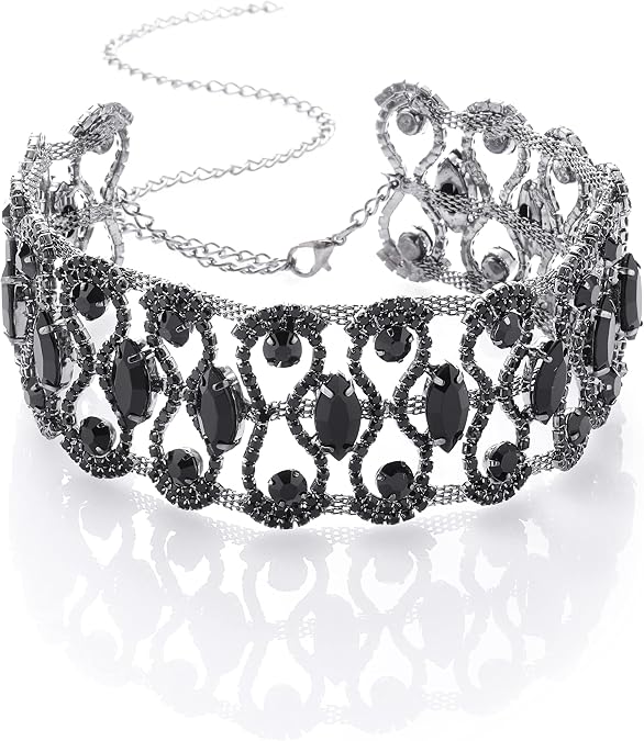 CanB Rhinestone Necklace Choker Black Crystal Collar Wedding Bridal Choker Sparkly Neck Jewerly Accessories for Women