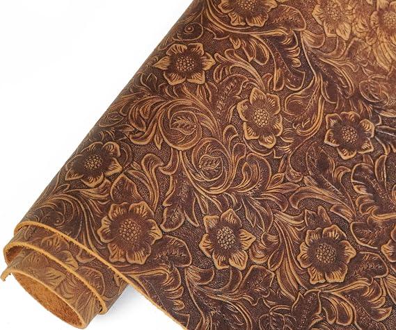 Bump Texture Genuine Leather Sheets Plain Geometric Pattern Printed Leather Sheet for Crafts (Bourbon Brown, 6"x12")