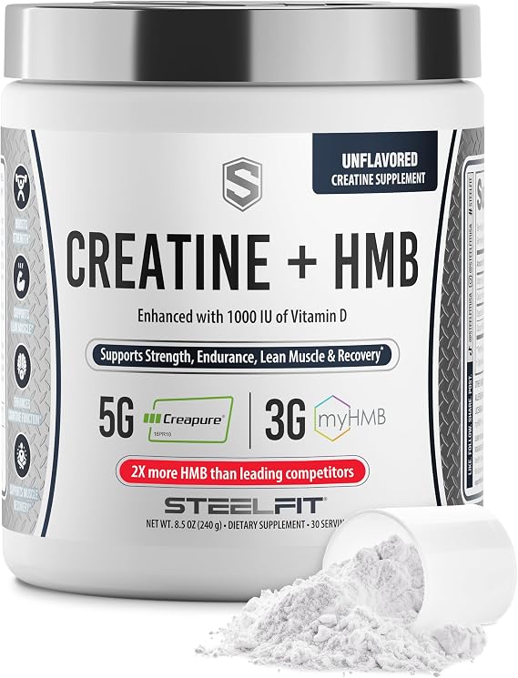 SteelFit Creatine HMB Powder - 5g Creapure Creatine Monohydrate Powder