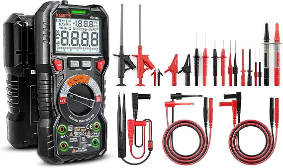 KAIWEETS Digital Multimeter TRMS 6000 Counts Ohmmeter and 23PCS Soft Silicone Test Leads Kit for Multimeter with Electrical Alligator Clips Replaceable Probes Tips Accessories Kit for DMM & Clamp Mete