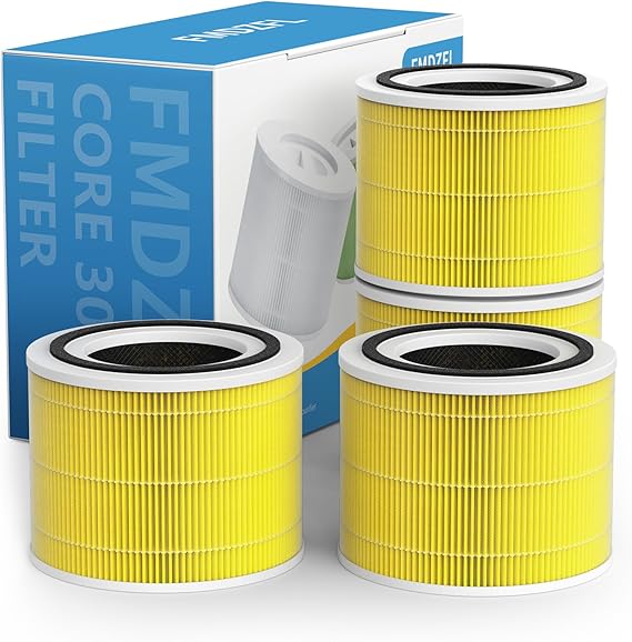 Core 300 Replacement Filter 4 Pack 3 in 1 True HEPA Pet Care Filter for Levoit Air Purifier Core 300 Core 300S Part # Core 300-RF-PA Yellow