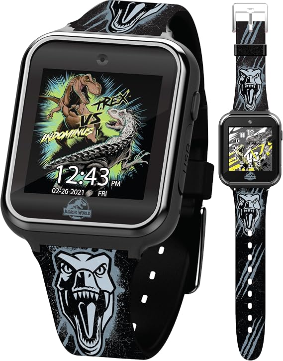 Jurassic World Kids Smart Watch with Touchscreen, 10 Dinosaur-Themed Faces, Camera, Step Counter, Calculator, Timer, Alarm, and Games Fun Interactive Watch for Boys and Girls