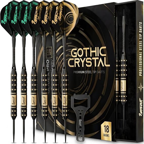 Steel Tip Darts Set, Metal Tip 6 Pack, Knurled Brass Barrels, Darkborn
