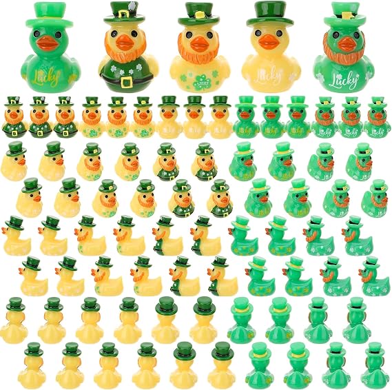 80Pcs St. Patricks Day Mini Resin Ducks 5 Styles Mini Green Ducks St. Patricks Day Miniature Figurines Tiny Resin Duck for Party Favors DIY Crafts Landscape Dollhouse Decor
