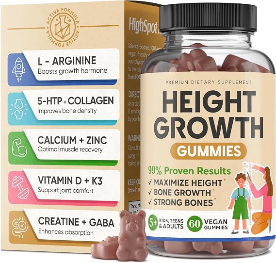 Height Growth Increase Vitamin Gummies, Calcium 100mg, Magnesium Glycinate 30mg, Zinc, Ashwagandha, Vitamin K2 D3 25mg Grow Tall Supplement, Multivitamin for Kids, Teens Boy & Girl, Teen Boy Vitamins