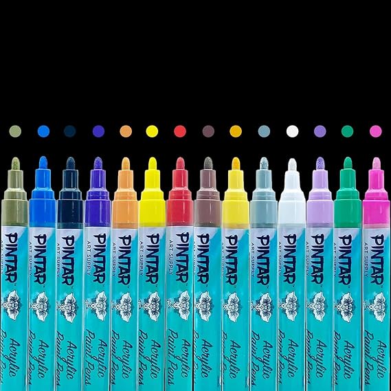 PINTAR | 14 PACK | Acrylic Paint Markers Medium Point | Leather, Shoes, Rock Painting, Wood, Glass | Acrylic Paint Pens Set | Pack of 14, 5.0 mm