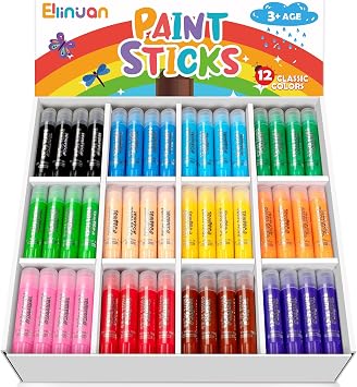 144 Pcs Ellinjan Tempera Paint Sticks For Kids, 12 Classic Colors, Washable & Quick-Drying Twistable Solid Paint, Bulk Art Supplies for Drawing & Painting, Back to School Art Supplies for Kids Classroom