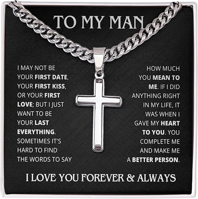FG Family Gift Mall Husband Birthday Gifts From Wife Best Sentimental Gift Ideas Necklace Jewelry Chain Faith Cross Christmas Valentines Day Personalized Present For Men