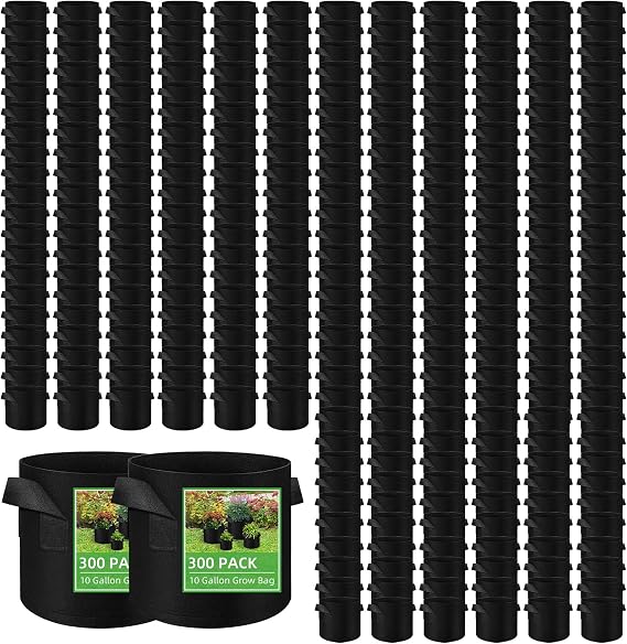 LITLANDSTAR 300 Pack Fabric Grow Bags, 10 Gallon Heavy Duty Fabric Pots Thickened Nonwoven Garden Pots with Handles, Reusable Growing Bags for Fruits, Vegetables, and Flowers