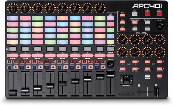 Akai Professional APC40 MKII - USB MIDI Controller for 1 to 1 Mapping with Ableton Live Lite with 5x8 Clip Launch Matrix, Knobs and Faders, Pro Software Suite Included