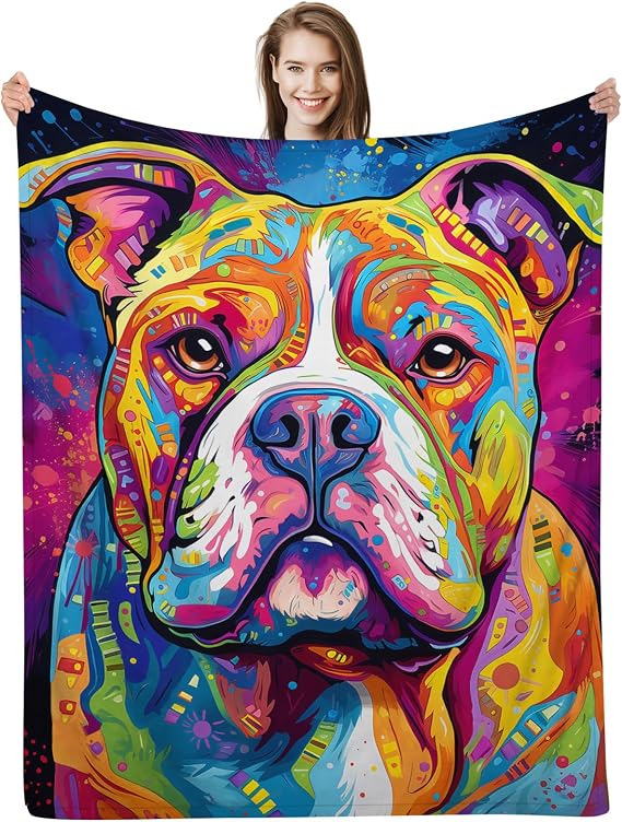 Bulldog Gifts, Cute Bulldog Colorful Art Throw Blanket & Decor Accessories, 50"x40"