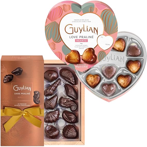 Valentines Day Chocolate Indulgence: GuyLian Praline Hearts & Belgian Seashells Gift Box for Your Sweetheart