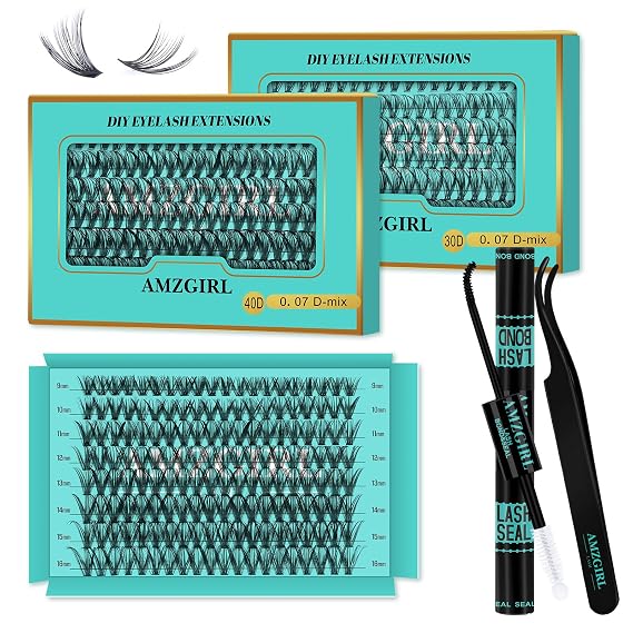 Lash Clusters Kit 320Pcs, Eyelash Extension Kit 30+40D D Curl Diy Cluster Eyelashes Extensions Lash Bond and Seal Waterproof Lash Applicator Tools for Beginners(160Pcs+160Pcs,9-16mm Mix)