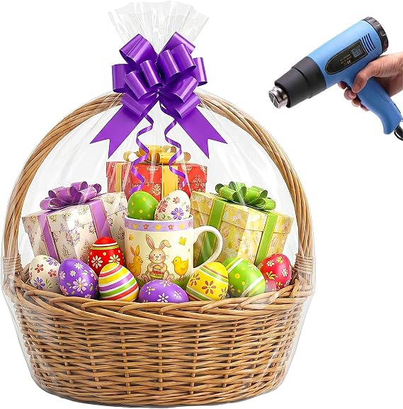 Morepack Large Shrink Wrap Bags for Gift Baskets 30x30 inches 20 Pcs | Clear PVC Heat Shrink Wrap