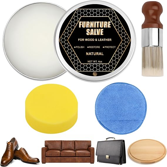1+3 Furniture Salve for Leather & Wood with Brush Set, 4oz