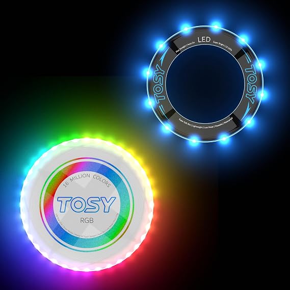 TOSY Bundle of 2 - RGB White Frisbee + Blue Flying Ring