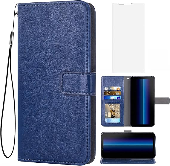Asuwish Compatible with Sony Xperia 10 ii Wallet Case Tempered Glass Screen Protector and Leather Flip Cover Card Holder Stand Cell Accessories Phone Cases for Experia10ii XQ-AU51 XQ-AU52 Blue
