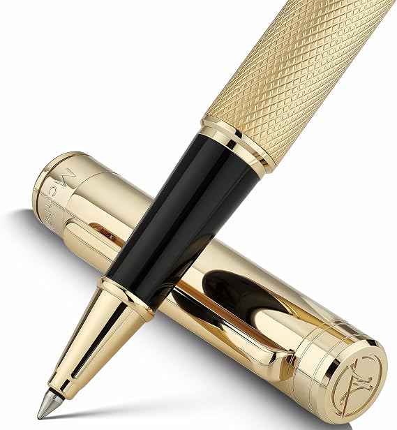 MCNTEIK Gold Rollerball Pen, Stunning Luxury Pen with Mesh Texture Design and 24K Gold Finish, Fancy Gift Set for Men & Women, Business Signature, Executive, Office, Nice Fancy Designer Pens