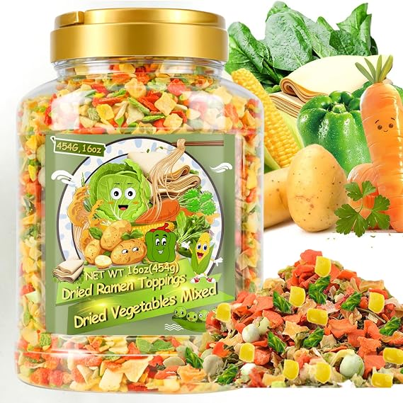 9-Veggie Toppings for Ramen, 16oz All Natural Vegetable Instant Ramen Toppings, Dehydrated Veggies for Noodles, Soups, Camping, and Emergency Food, Vegan, 1 LB Canister