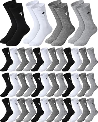 Shihanee 24 Pairs Cross Socks for Men Knit Religious Christian Crew Socks for Daily Pastor Clergy Gift Easter Christian Gifts