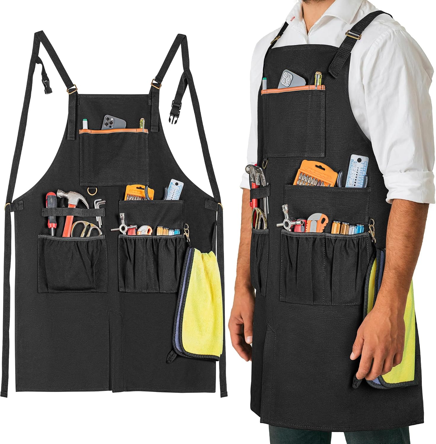 Work Tool Apron, Heavy-duty Canvas Woodworking Apron for Men & Women with Dual Shoulder Straps & Adjustable Buckle, Utility Shop Smock for Carpenters, Mechanics, Artists, Crafters, Apron Only