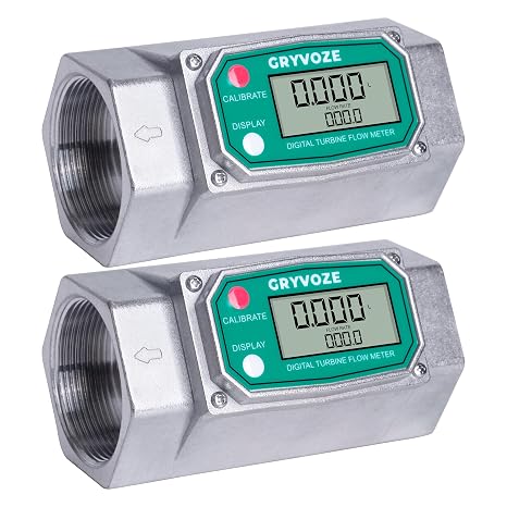 2PCS 2 Inch NPT Digital Flow Meter, 15.8-132 GPM Inline Fuel Turbine Flowmeter with LCD Display for Water, Diesel, Gas Oil, Gasoline, and Other Liquids - Supports Gallon, QTS, PTS, L, m3