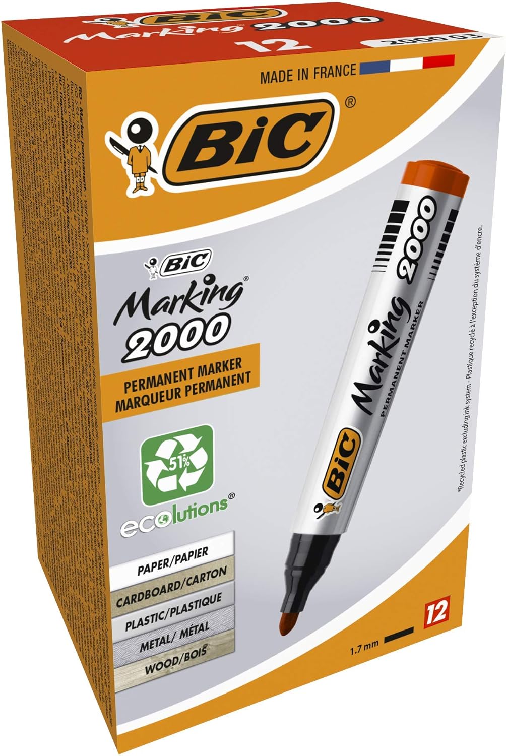 BIC Intensity Marker 2000 Yuvarlak Uçlu Permanent Markör, Kırmızı, 12li Kutu, 1.7 mm Sağlam Uç, Hızlı Kuruyan Mürekkep